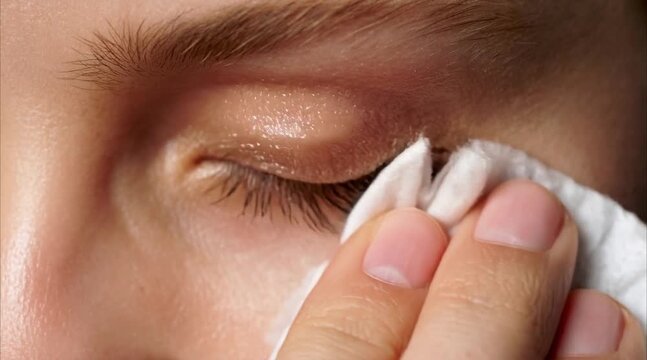 Close Up of Female Face Wiping Makeup with Tissue Paper