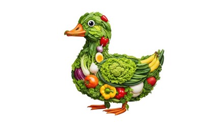 Creative duck made of fresh vegetables and fruits