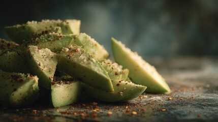raw green mango slices with chili salt close up