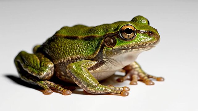 Close up shot of green frog on white surface