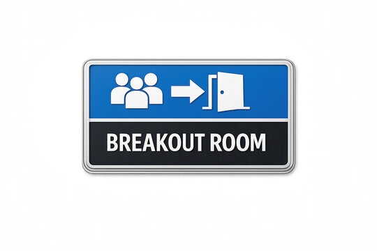 Breakout Room Sign with People Icon and Arrow Leading to Open Door