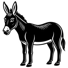 Obraz premium Intricate black silhouette of donkey in profile with line art features and white background accentuates ears, mane, and hooves in detailed illustration