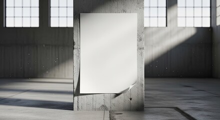 Grungy Industrial Interior Space Features a Peeling Blank White Poster Mockup on Concrete Column