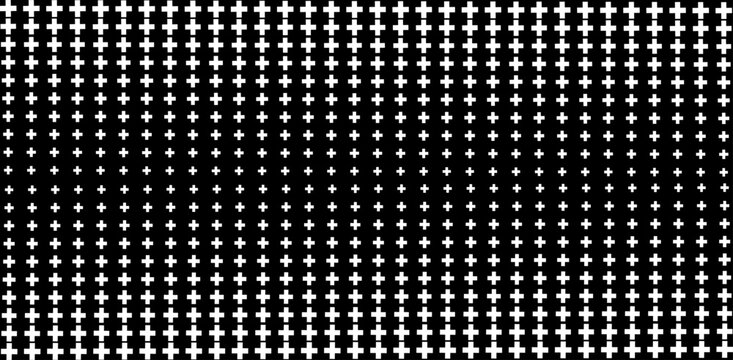 A minimalist abstract pattern with black plus (+) symbols neatly arranged in a grid. cross or plus sign seamless pattern on white background.