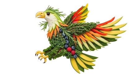 Fototapeta premium Creative eagle made of fresh vegetables and fruits