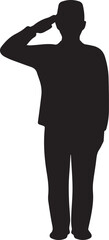 Fototapeta premium Soldier saluting vector silhouette illustration honoring veterans and military service day