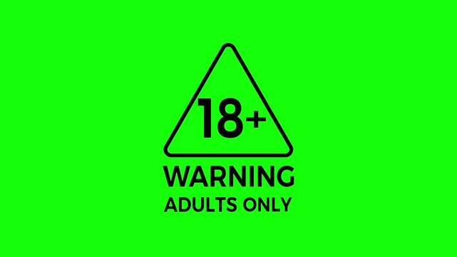 18+ Warning Adults Only Age Restriction Sign Line Animation on Green screen Background