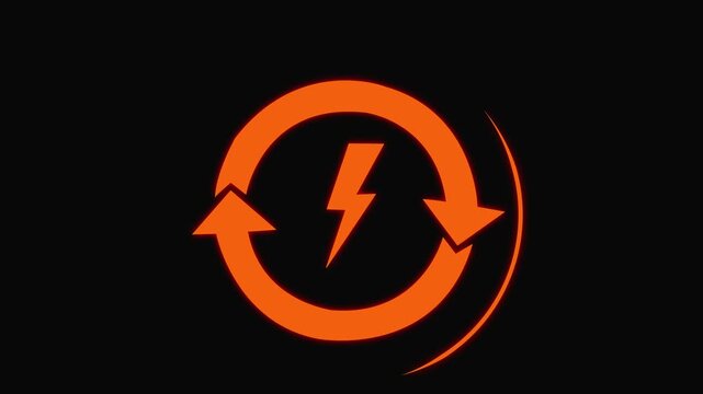 battery charging icon animation with neon circle. lightning bolt icon in circle wireless charging icon. Battery charging power symbol, lightning bolt sign 4k .