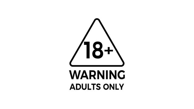 18+ Warning Adults Only Age Restriction Sign Line Animation on White Background