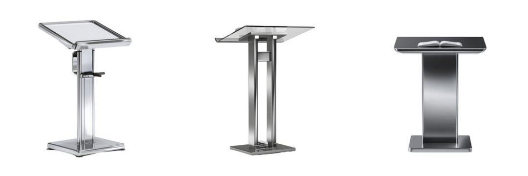 Set of Stainless steel lectern model Infinity on transparent png background. Ai generated