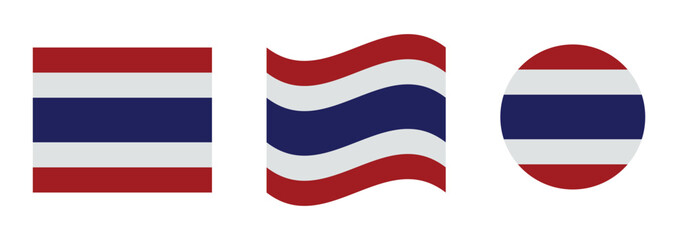 Set of thailand national flag icons in rectangle waving and circle shapes isolated on white background © Art Stor Pro