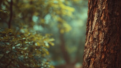 Obraz premium Tree trunk with forest background