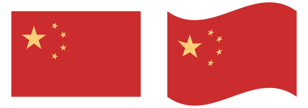 Set of china national flag icons in rectangle and waving shapes isolated on white background