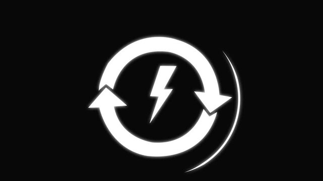 battery charging icon animation with neon circle. lightning bolt icon in circle wireless charging icon. Battery charging power symbol, lightning bolt sign 4k .