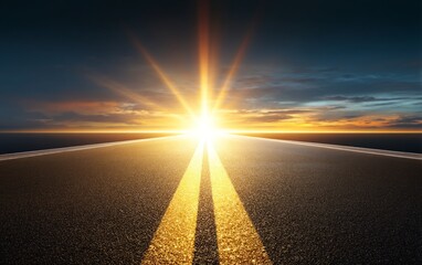 Luminous Road Leading to Surreal Horizon at Sunrise with Radiant Sky