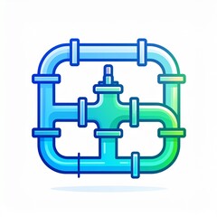 3D blue green pipeline network system digital illustration technology infrastructure engineering