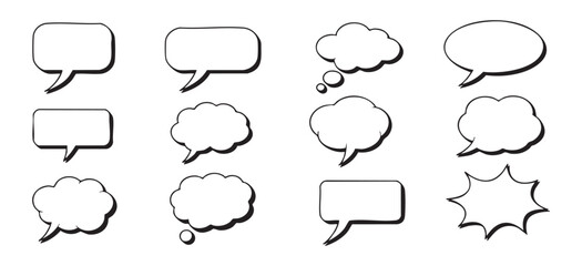 Obraz premium Collection of blank speech and thought bubbles in various shapes doodle style