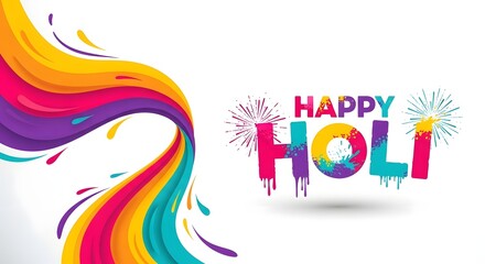 Fototapeta premium Vibrant Holi celebration background with colorful swirls and text