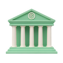Obraz premium A grand neoclassical building with a green facade and white columns isolated on transparent background