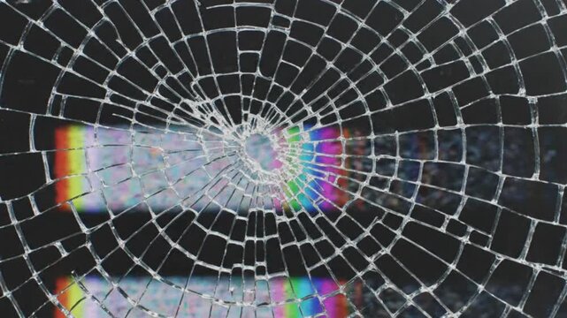 Distorted Television Screen with RGB Color Bars and Digital Noise