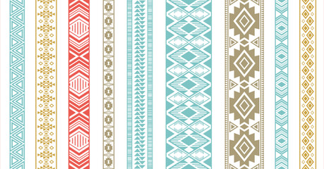 Naklejka na ściany i meble Lace border patterns vector set. Seamless edge elements. Vintage design. Needlework ribbons. Ukrainian folk patterns. Bridal dress apparel frills. Delicate tapes. Craft elements.