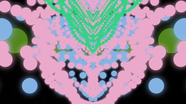 Vibrant abstract illustration of a face surrounded by colorful shapes and patterns from a direct viewpoint