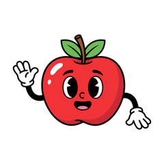 Vintage Retro Red Apple Cartoon Character Waving in 1930s Rubber Hose Animation Style