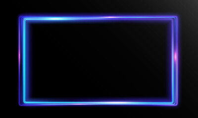 Glowing rectangular light frame in blue and purple tones on dark background, creating a futuristic neon border effect for digital design, technology themes and modern presentations. 