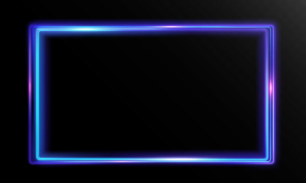 Glowing rectangular light frame in blue and purple tones on dark background, creating a futuristic neon border effect for digital design, technology themes and modern presentations.
