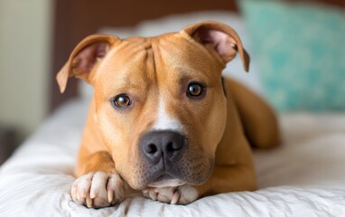 Relaxing Portrait of a Dog on a Cozy Bed during Vacation Time