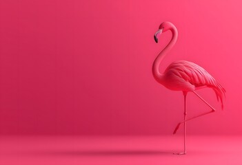 Fototapeta premium Pink flamingo standing on one leg minimalist setup