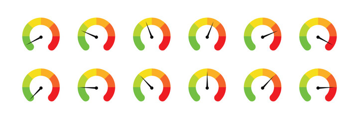 Colorful gauge indicator icons showing level, speed, and performance measurement symbols. © Kut sariyanto 