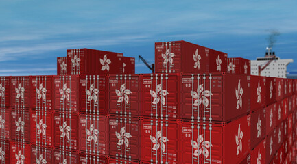 Hong Kong export containers on cargo ship
