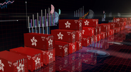 Hong Kong export cargo containers with charts and diagrams