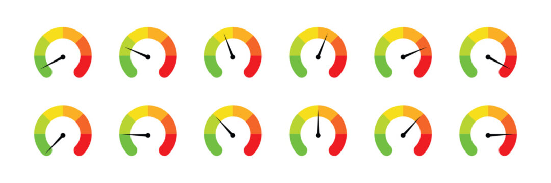 Colorful gauge indicator icons showing level, speed, and performance measurement symbols.
