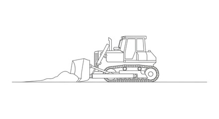 Detailed illustration of a bulldozer pushing earth, construction equipment in action. © Yanto