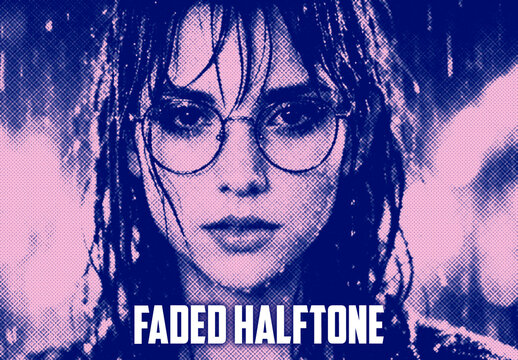 Duotone Blue Faded Halftone Photo Effect