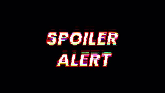 Spoiler Alert Glitch Text Animation  on Black Background, 4K Video