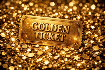 Golden Ticket On Sparkling Gold Background