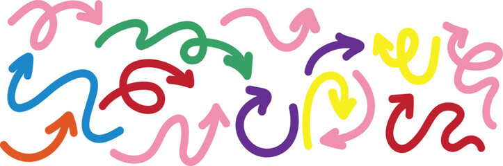 Obraz premium A colorful illustration of various arrows in different directions and hues on a white background