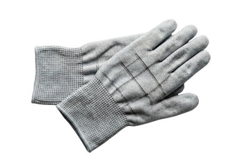 Grey anti static work gloves top view isolated. Electronics repair protective gear.