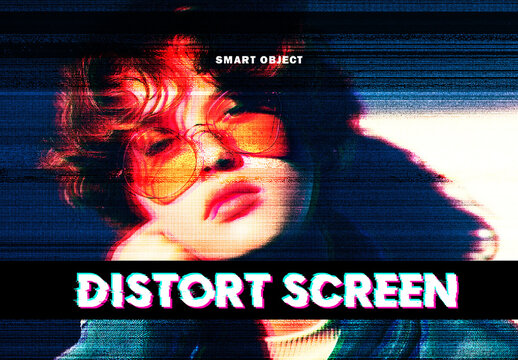 Glitch Distortion Screen Effect Mockup