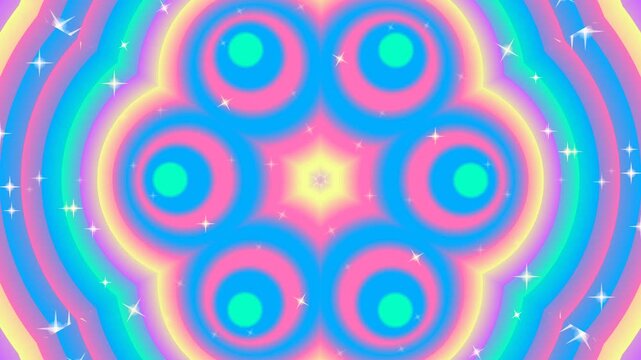 Vibrant abstract pattern with concentric circles and radial lines, creating a kaleidoscope effect from a central viewpoint