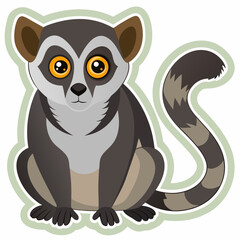Cute cartoon lemur sitting down isolated on white background © Ohid Rahman