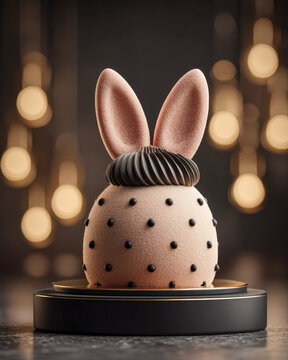 Traditional pascha cake on matte black pedestal highlighted by golden side light for Easter celebration