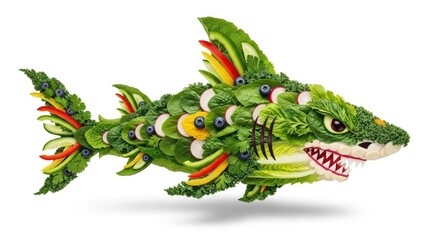 Obraz premium Creative shark made of fresh vegetables and fruits