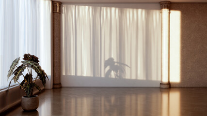 Fototapeta premium Large illustration 3D rendering luxury modern bright interiors Living room mockup with Couch and Ceiling Fan Ventilation