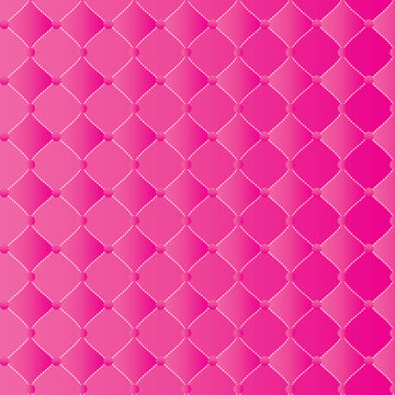 Pink quilted diamond seamless pattern with dotted lines and gradient shading. Elegant tufted texture background for fashion, luxury branding and wallpaper design.