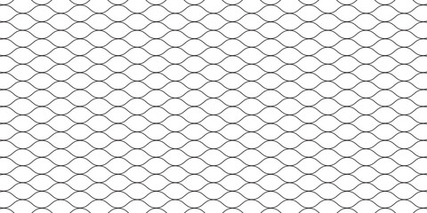 Fishing or soccer net. Repeated hexagon pattern. Black wired mesh texture isolated on white background. Metallic or fabric fence, cage or lattice structure. Vector graphic Illustration. © Lia