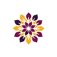 Obraz premium A symmetrical floral design with layered petals in shades of yellow and purple